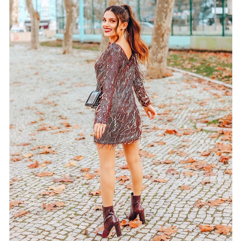 Zara NWT Burgundy Metallic Long Sleeve Party Mini Dress M - Picture 10 of 16